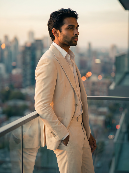 Ecru Velvet Suit — Custom Made to Measure - side view