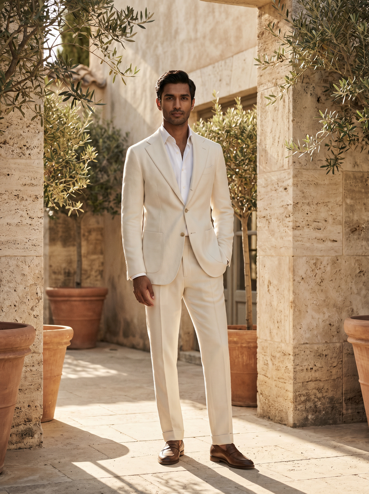 Ecru Wool Suit — Custom Made to Measure - front view