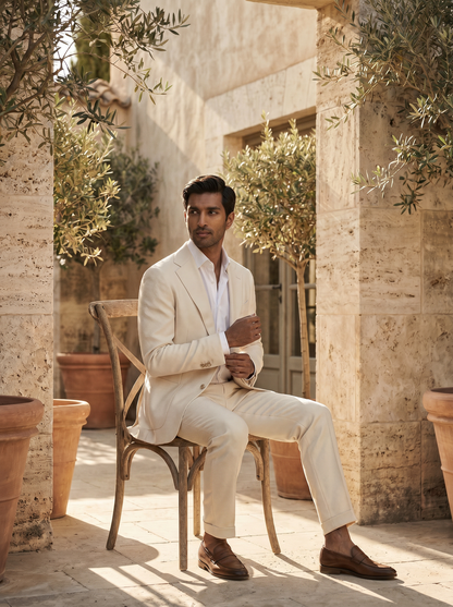 Ecru Wool Suit — Custom Made to Measure - seated view