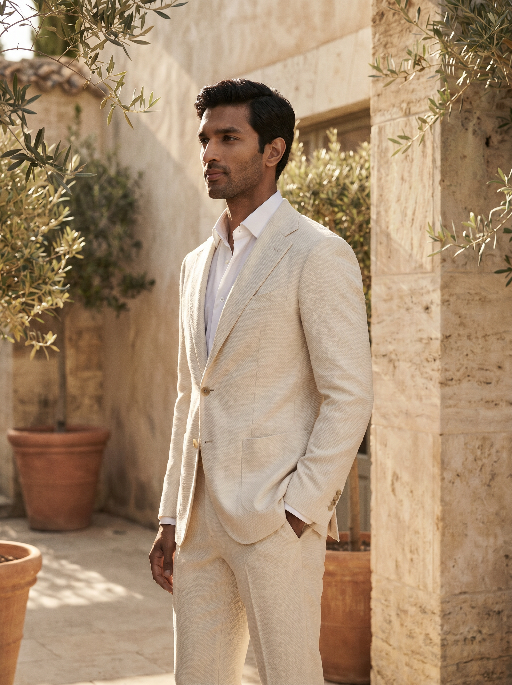 Ecru Wool Suit — Custom Made to Measure - side view