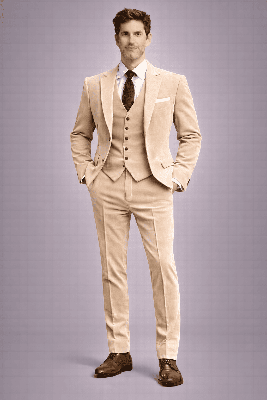 Ecru Velvet Slim Fit Suit — Custom Made to Measure