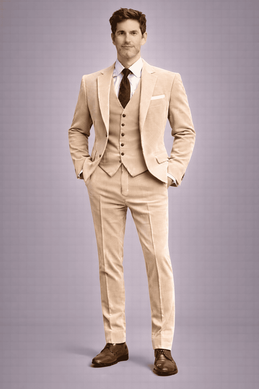 Ecru Velvet Slim Fit Suit — Custom Made to Measure