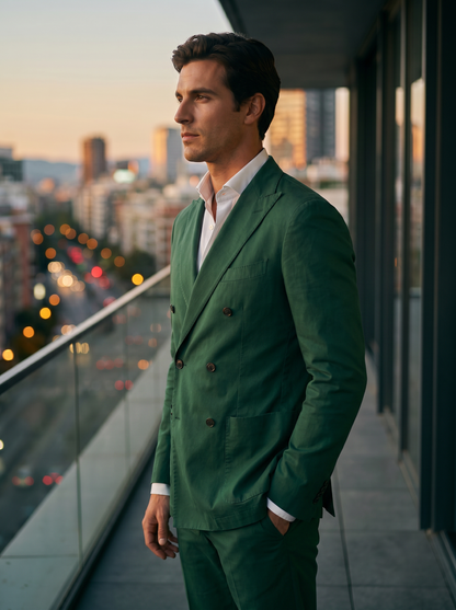Emerald Green Cotton Double Breasted Suit — Custom Made to Measure - side view