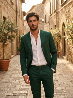 Emerald Green Cotton Groomsmen Suit — Custom Made to Measure — 1