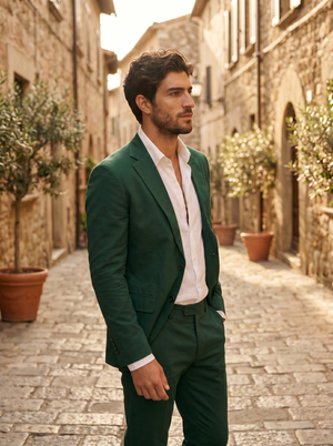 Emerald Green Cotton Groomsmen Suit — Custom Made to Measure — 2