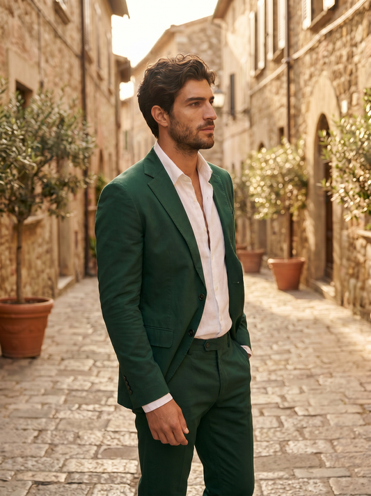 Emerald Green Cotton Groomsmen Suit — Custom Made to Measure - side view