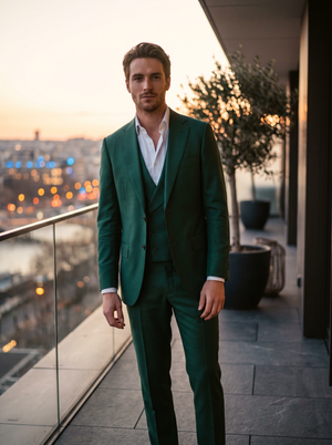 Emerald Green Silk Blend 3-Piece Suit — Custom Made to Measure — 1