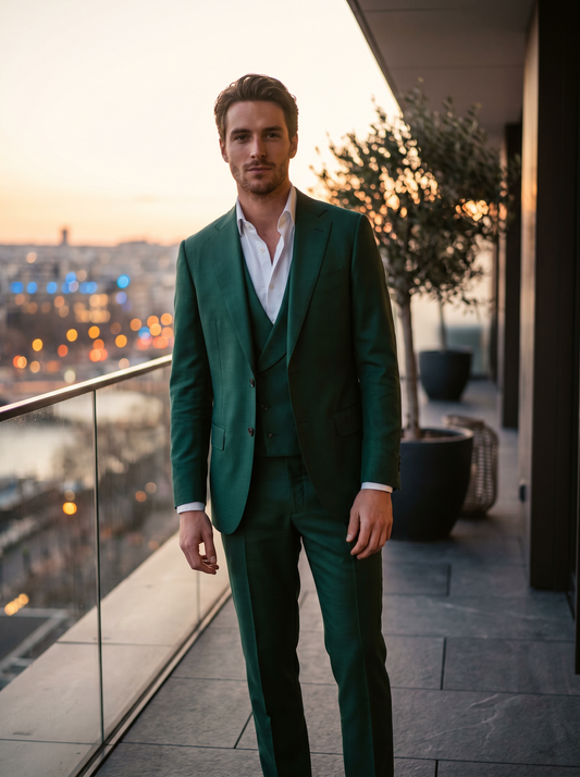 Emerald Green Silk Blend 3-Piece Suit — Custom Made to Measure - front view