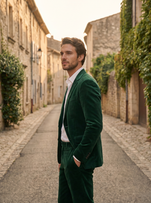Men's Emerald Green Velvet Suit — Custom Made to Measure | SuitedNoir — 2