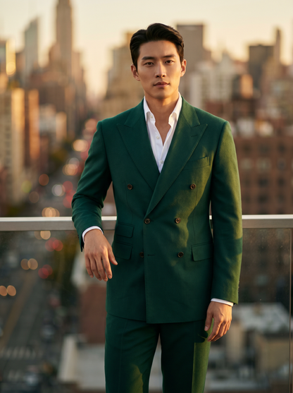 Emerald Green Wool Double Breasted Suit — Custom Made to Measure - front view