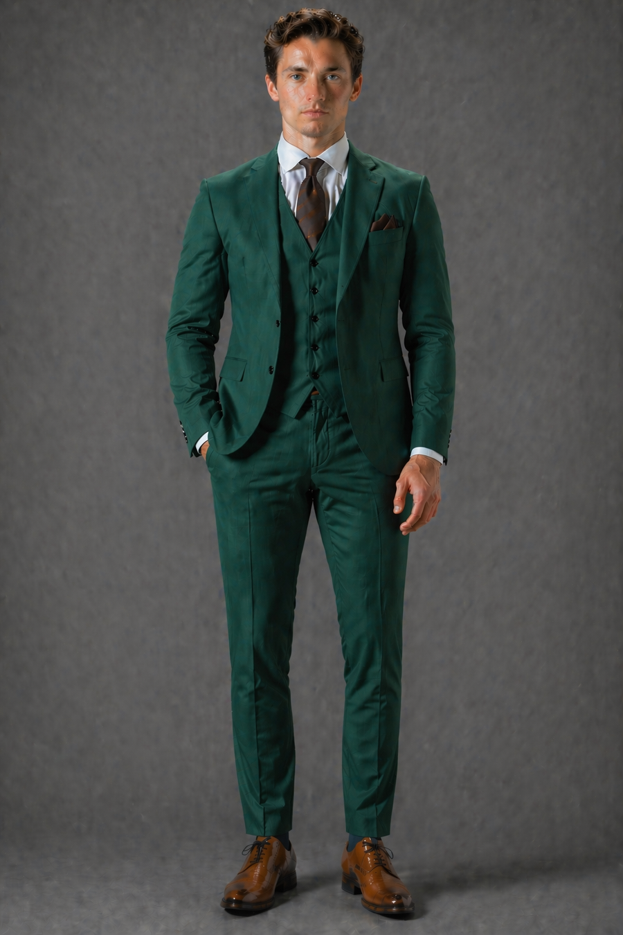 Emerald Green Cotton Slim Fit Suit — Custom Made to Measure
