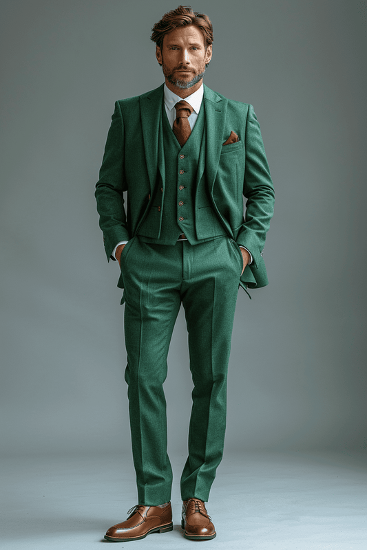Emerald Green Wool Cocktail Party Suit — Custom Made to Measure