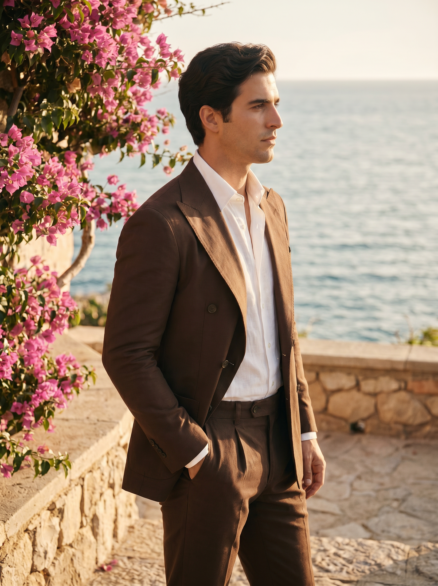 Espresso Cotton Double Breasted Suit — Custom Made to Measure - side view