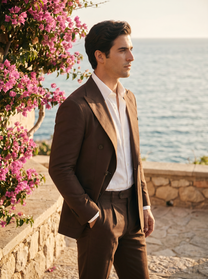 Espresso Cotton Double Breasted Suit — Custom Made to Measure - side view