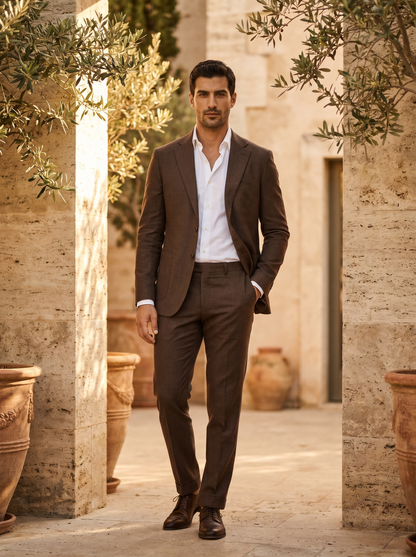 Espresso Cotton Groomsmen Suit — Custom Made to Measure - front view
