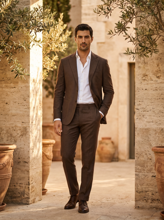 Espresso Cotton Groomsmen Suit — Custom Made to Measure - front view