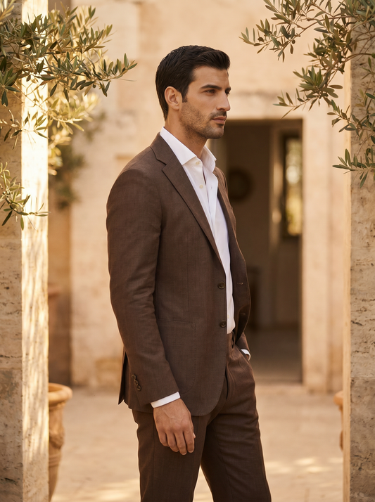 Espresso Cotton Groomsmen Suit — Custom Made to Measure - side view