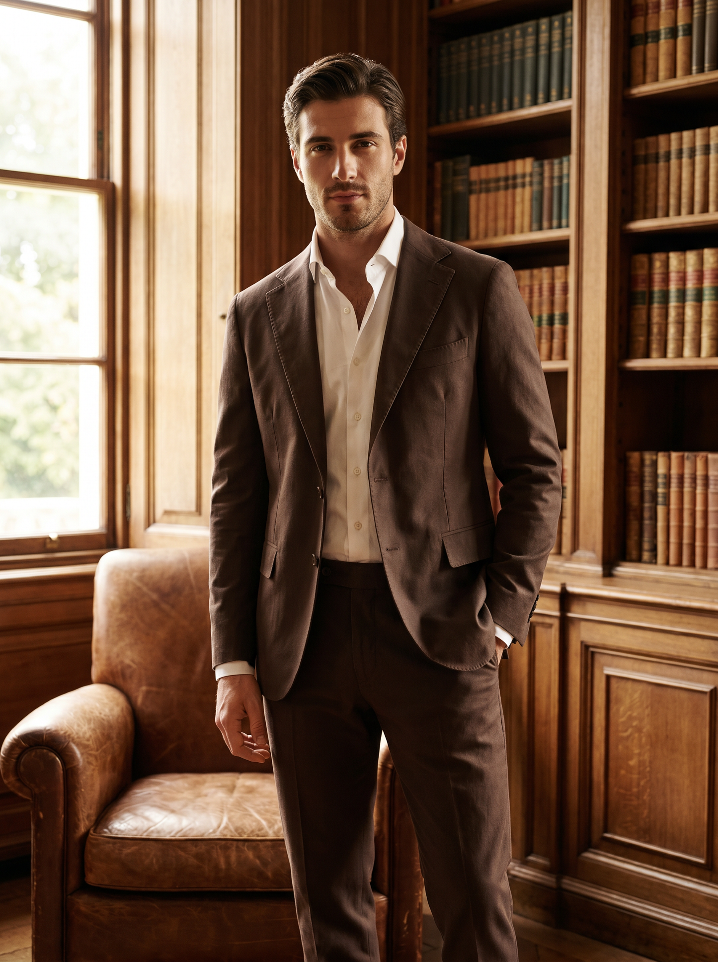 Espresso Cotton Suit — Custom Made to Measure - front view