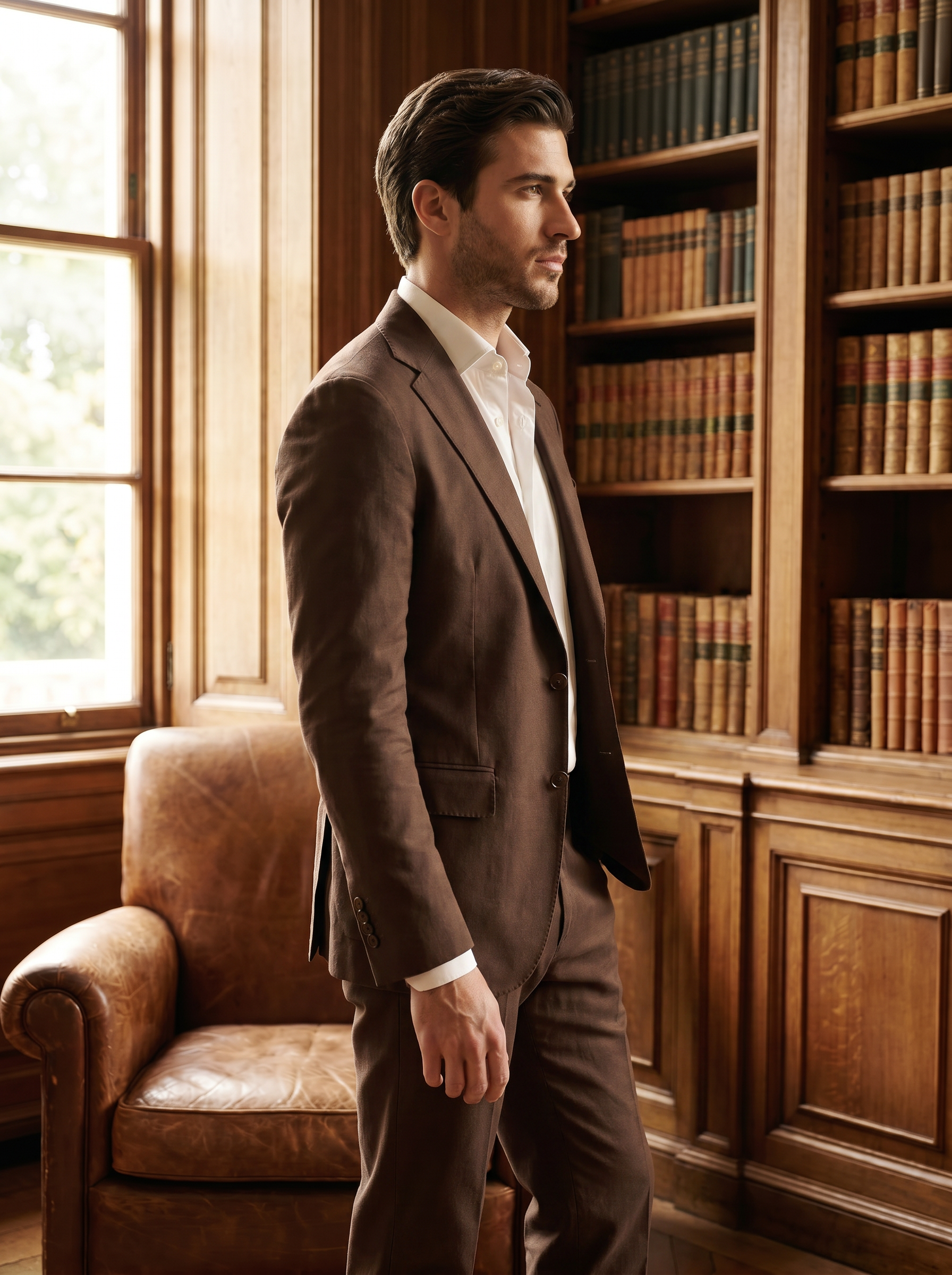 Espresso Cotton Suit — Custom Made to Measure - side view