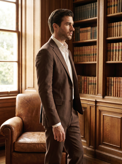 Espresso Cotton Suit — Custom Made to Measure - side view