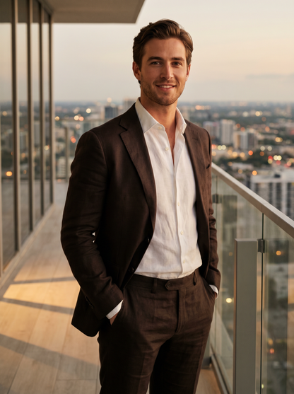 Espresso Linen Suit — Custom Made to Measure - front view