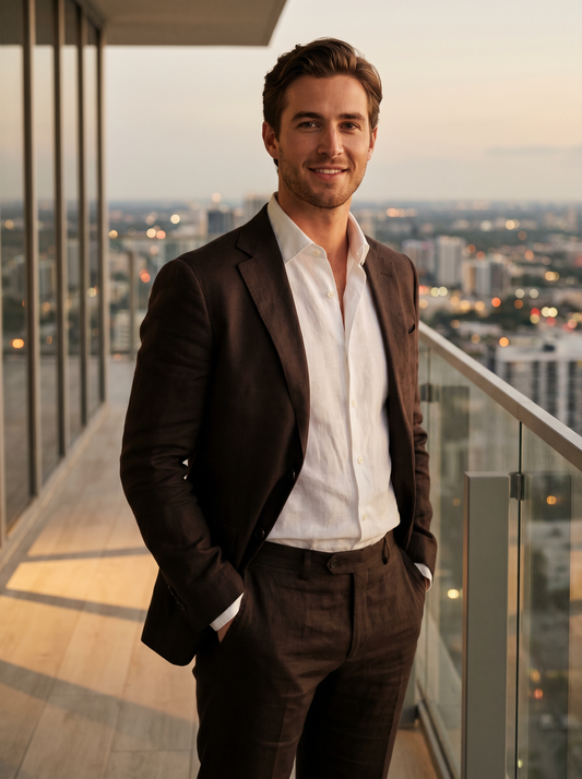 Espresso Linen Suit — Custom Made to Measure - front view