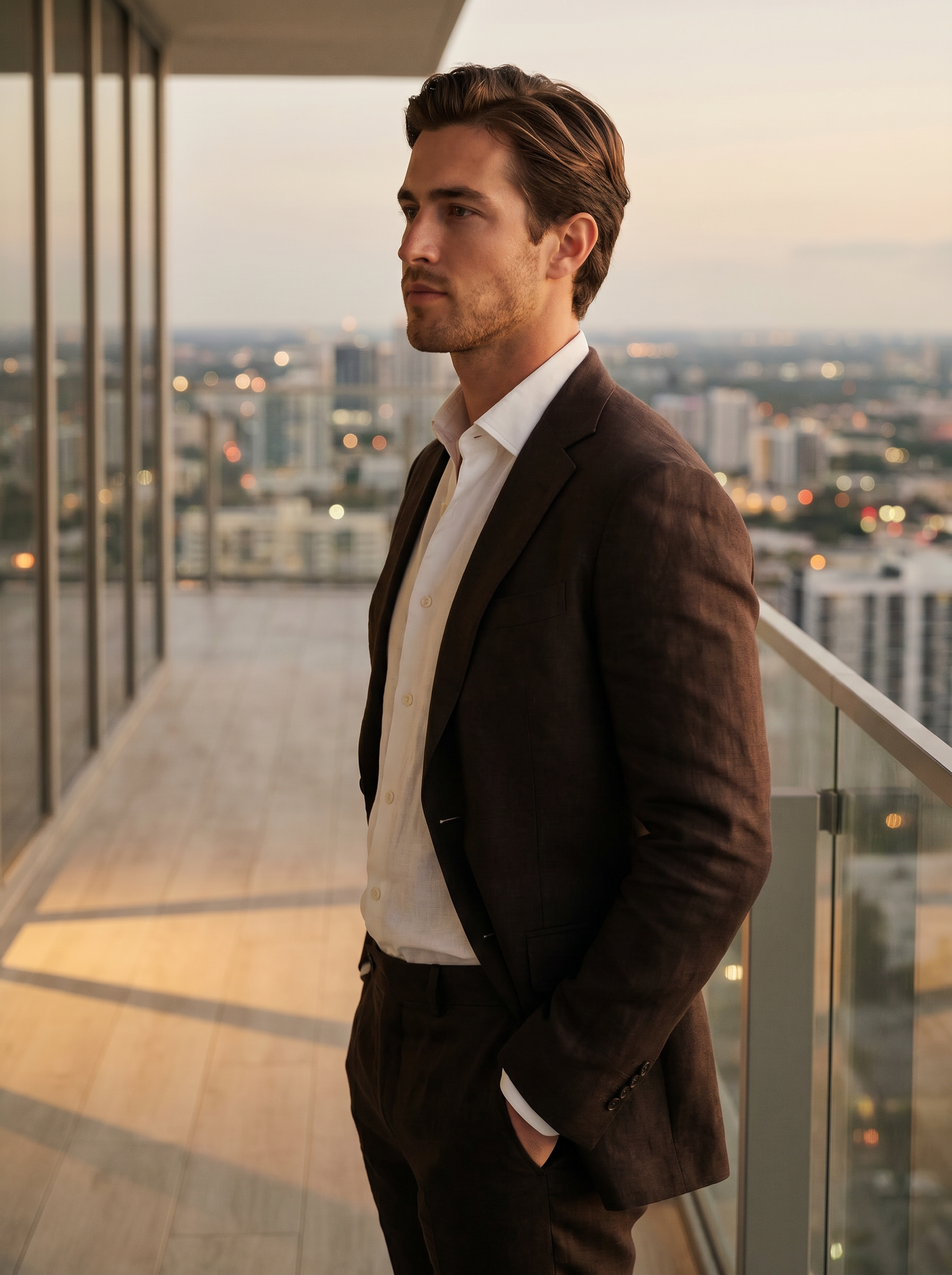 Espresso Linen Suit — Custom Made to Measure - side view