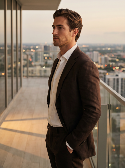 Espresso Linen Suit — Custom Made to Measure - side view