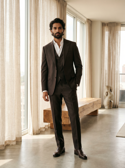 Espresso Silk Blend 3-Piece Suit — Custom Made to Measure - front view