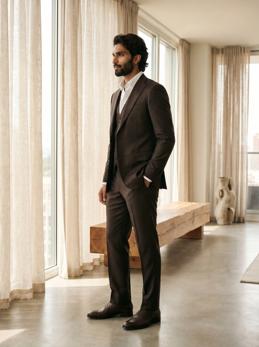 Espresso Silk Blend 3-Piece Suit — Custom Made to Measure - side view