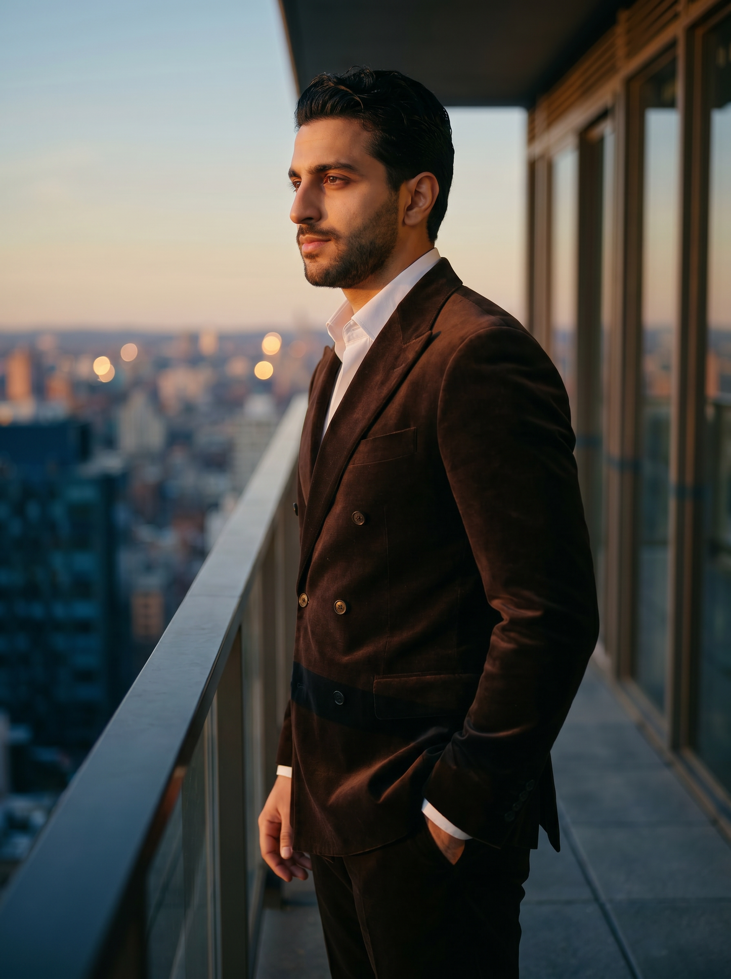 Espresso Velvet Double Breasted Suit — Custom Made to Measure - side view