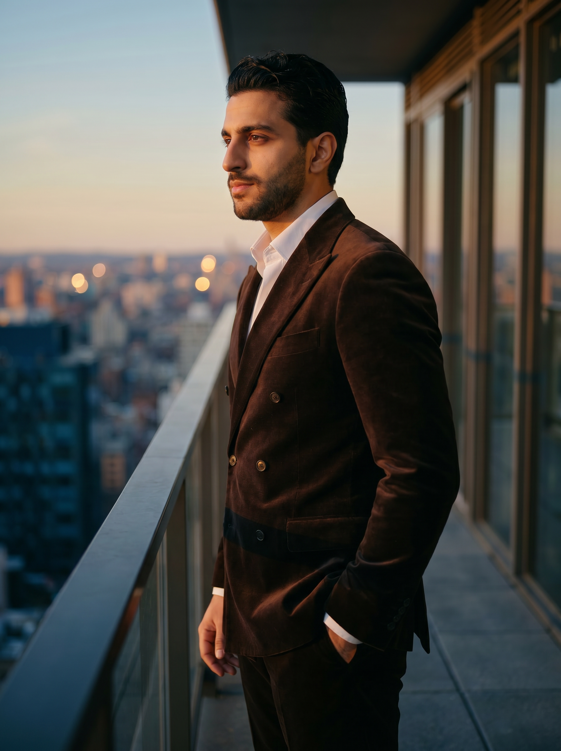 Espresso Velvet Double Breasted Suit — Custom Made to Measure - side view
