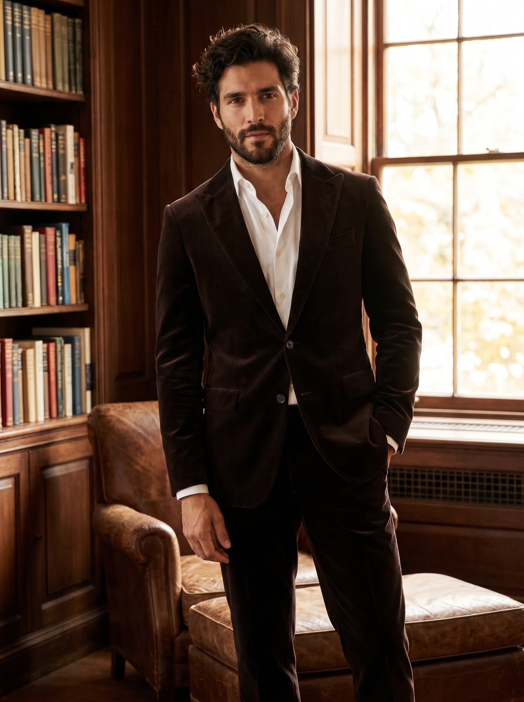 Espresso Velvet Groomsmen Suit — Custom Made to Measure - front view