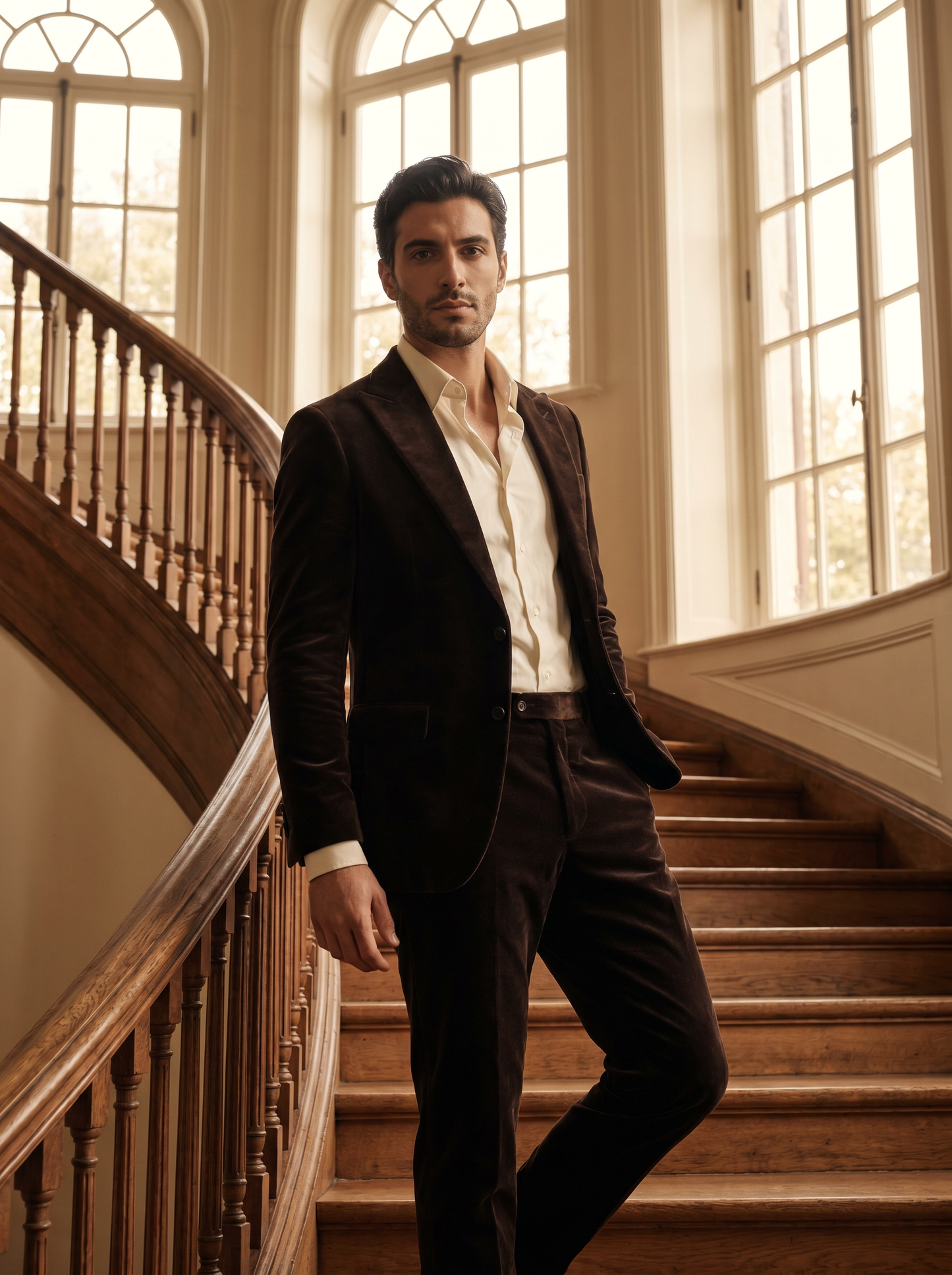 Espresso Velvet Suit — Custom Made to Measure - front view