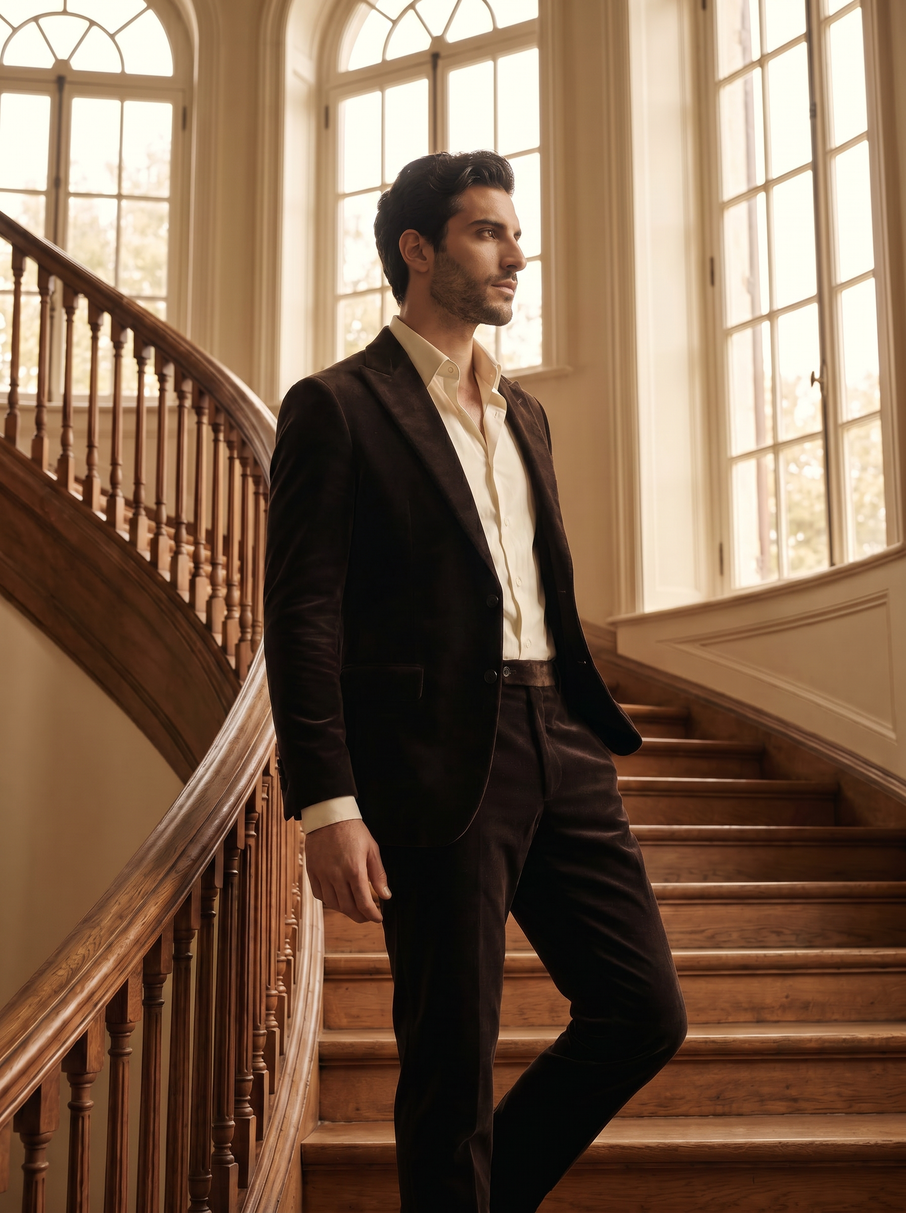 Espresso Velvet Suit — Custom Made to Measure - side view