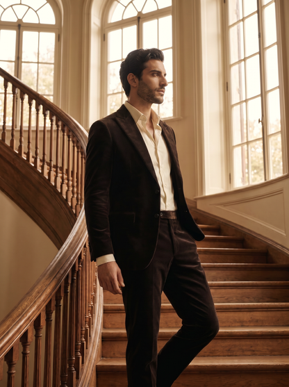 Espresso Velvet Suit — Custom Made to Measure - side view