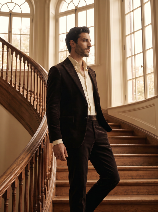 Espresso Velvet Suit — Custom Made to Measure - side view