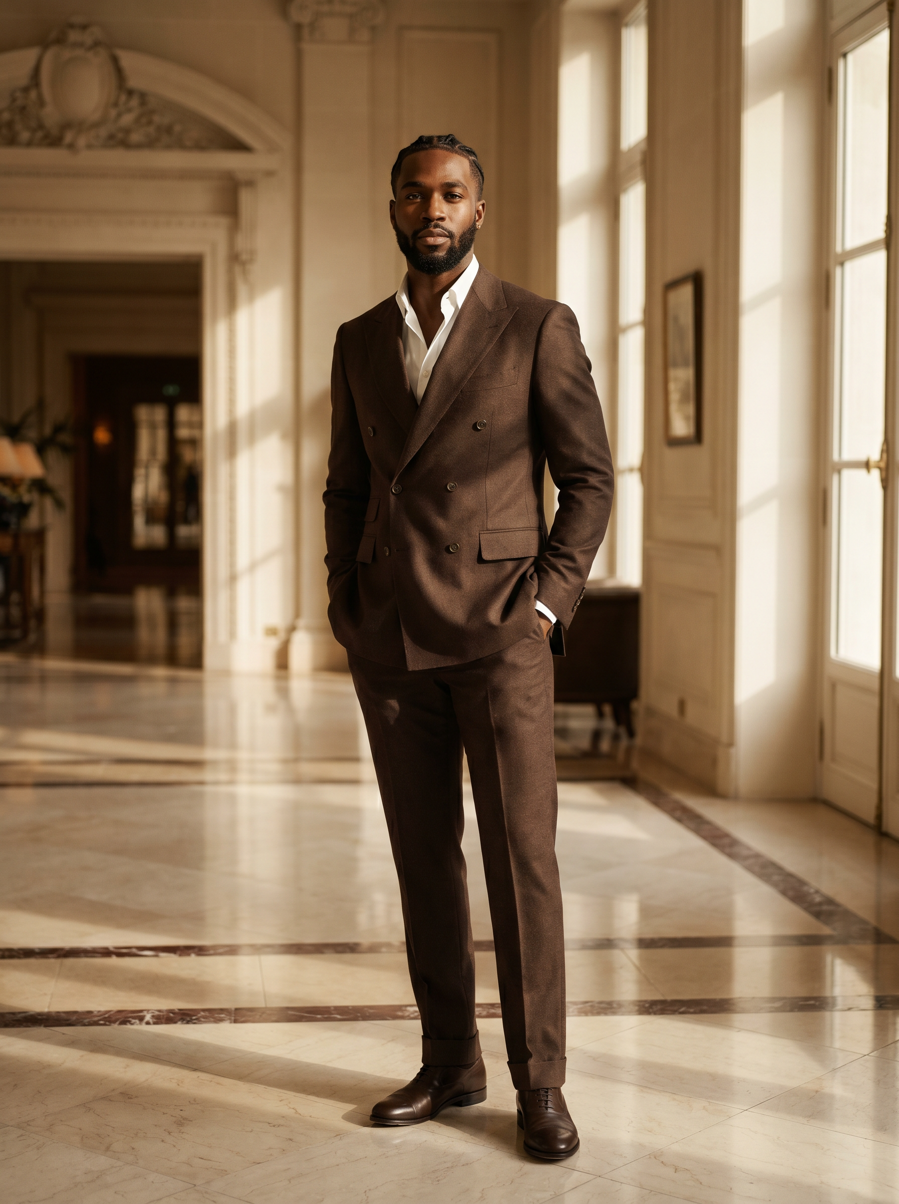 Espresso Wool Double Breasted Suit — Custom Made to Measure - front view