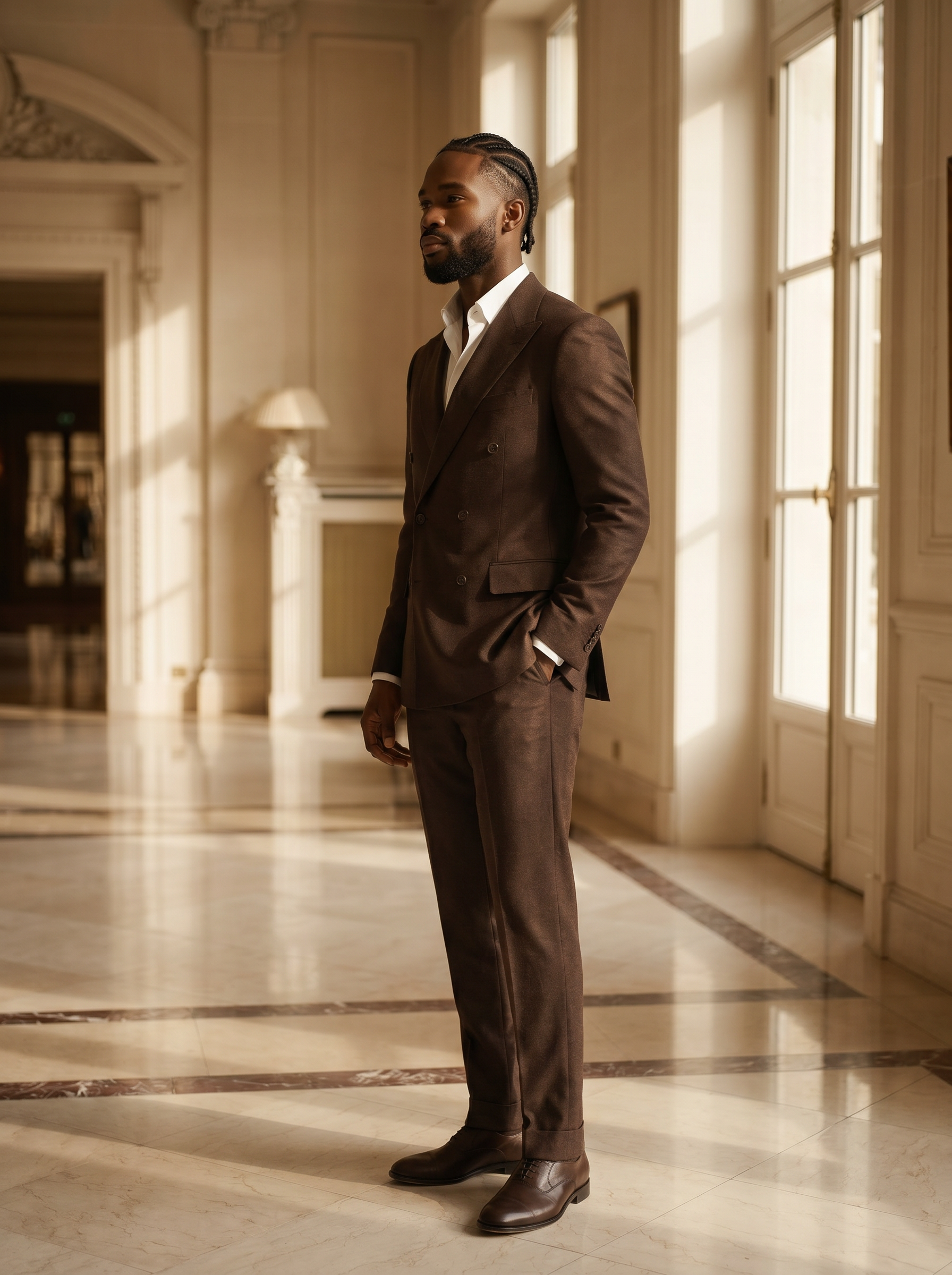 Espresso Wool Double Breasted Suit — Custom Made to Measure - side view