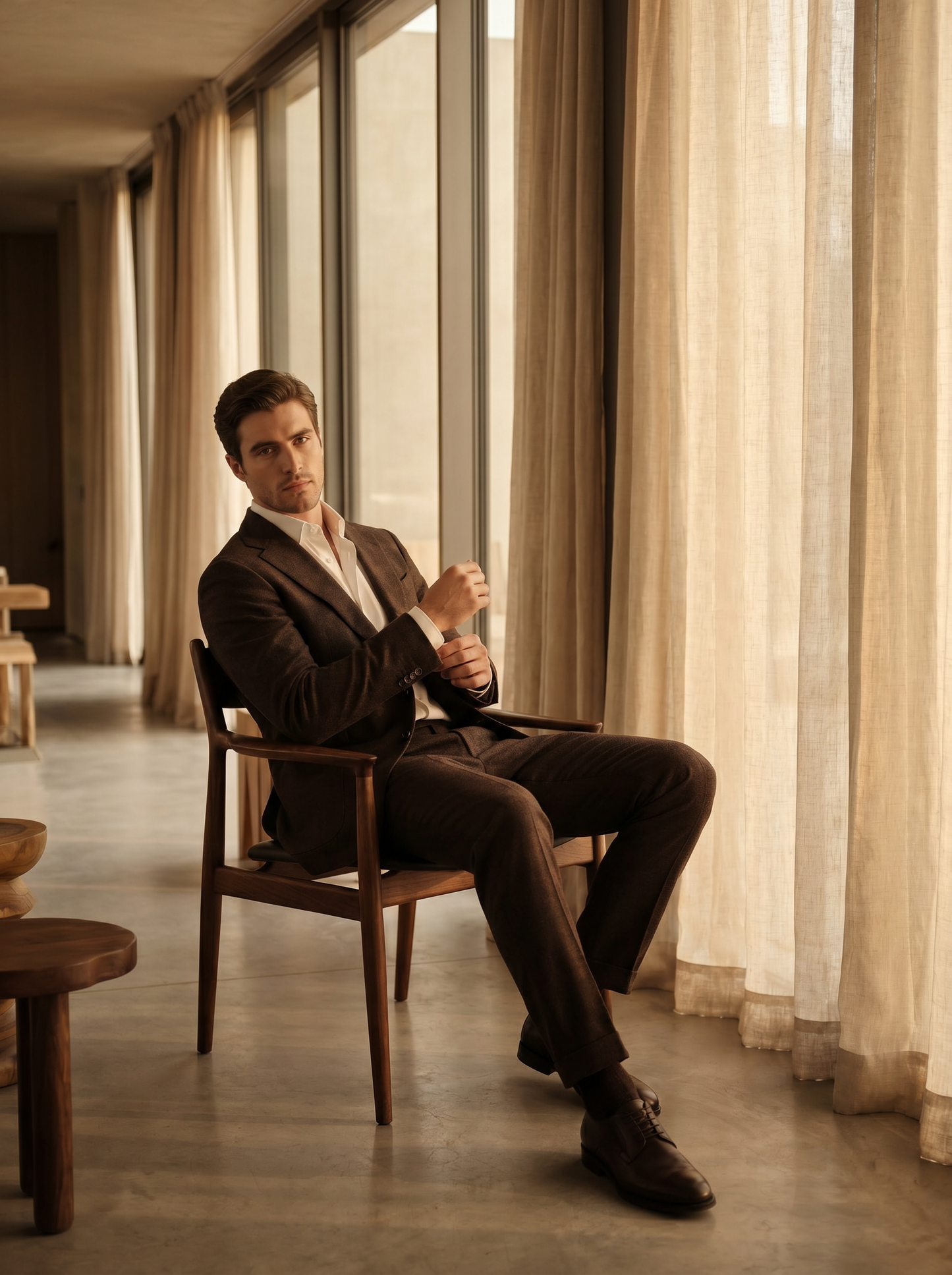 Espresso Wool Suit — Custom Made to Measure - seated view