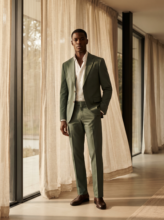 Eucalyptus Green Cotton Groomsmen Suit — Custom Made to Measure - front view