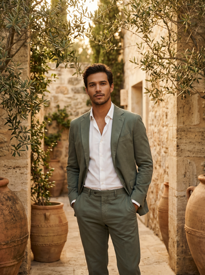 Eucalyptus Green Cotton Suit — Custom Made to Measure - front view