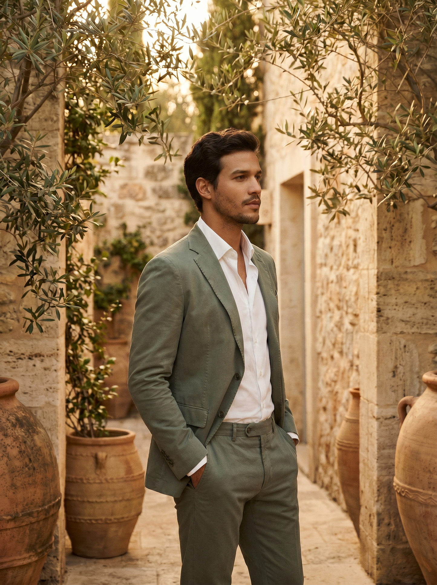 Eucalyptus Green Cotton Suit — Custom Made to Measure - side view