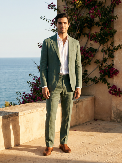 Eucalyptus Green Linen Suit — Custom Made to Measure - front view