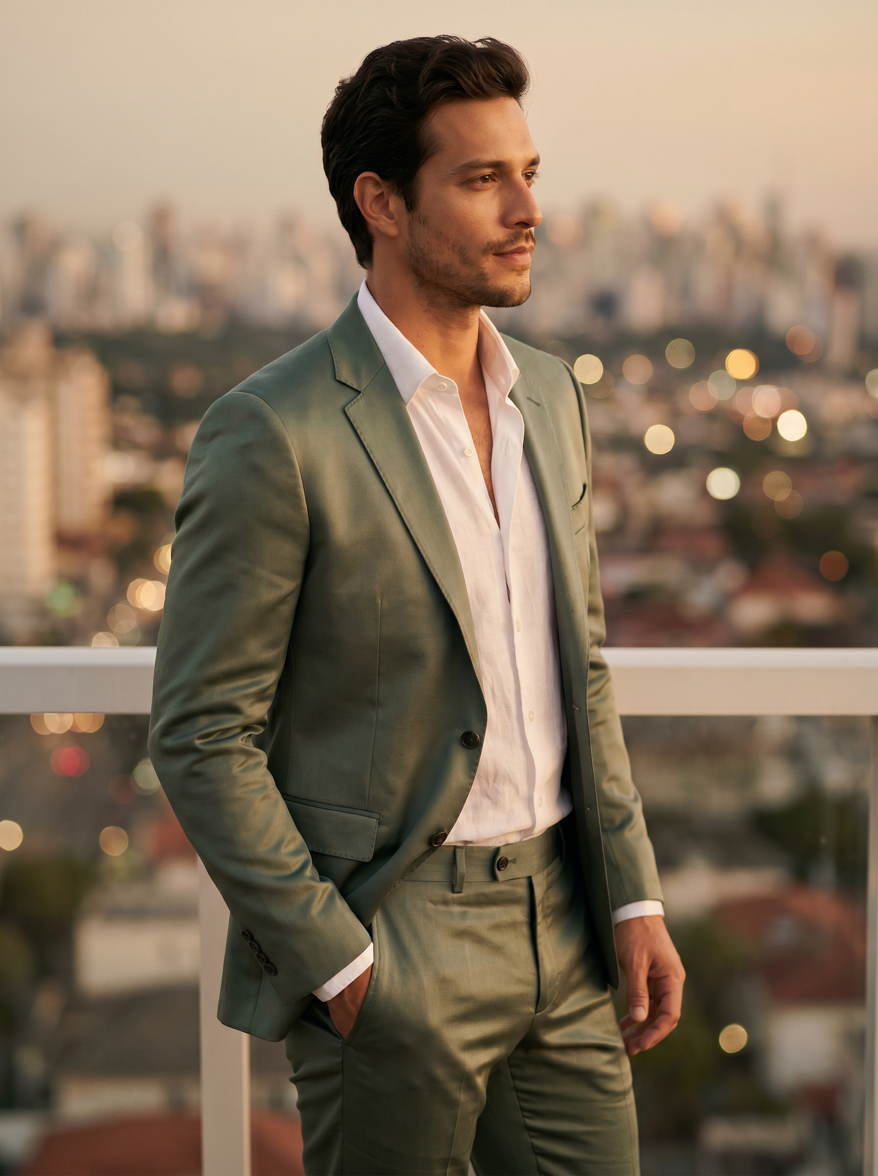 Eucalyptus Green Silk Blend Suit — Custom Made to Measure - side view