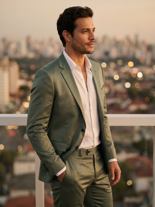 Eucalyptus Green Silk Blend Suit — Custom Made to Measure - side view