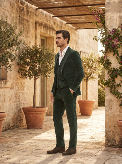 Eucalyptus Green Velvet 3-Piece Suit — Custom Made to Measure - side view