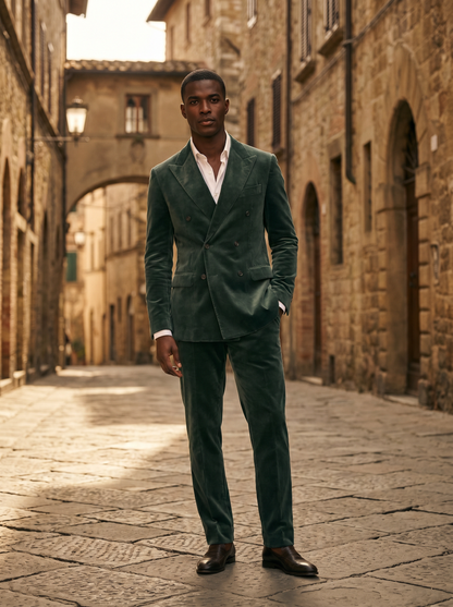 Eucalyptus Green Velvet Double Breasted Suit — Custom Made to Measure - front view