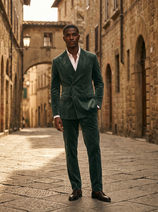 Eucalyptus Green Velvet Double Breasted Suit — Custom Made to Measure - front view