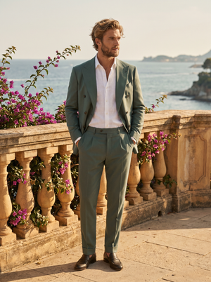 Eucalyptus Green Wool Double Breasted Suit — Custom Made to Measure — 1